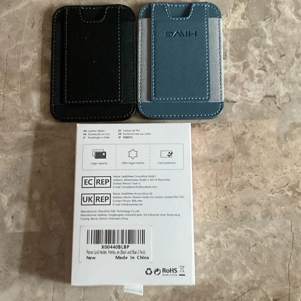 Leather Wallet Card Holder for Phones - Black and Blue